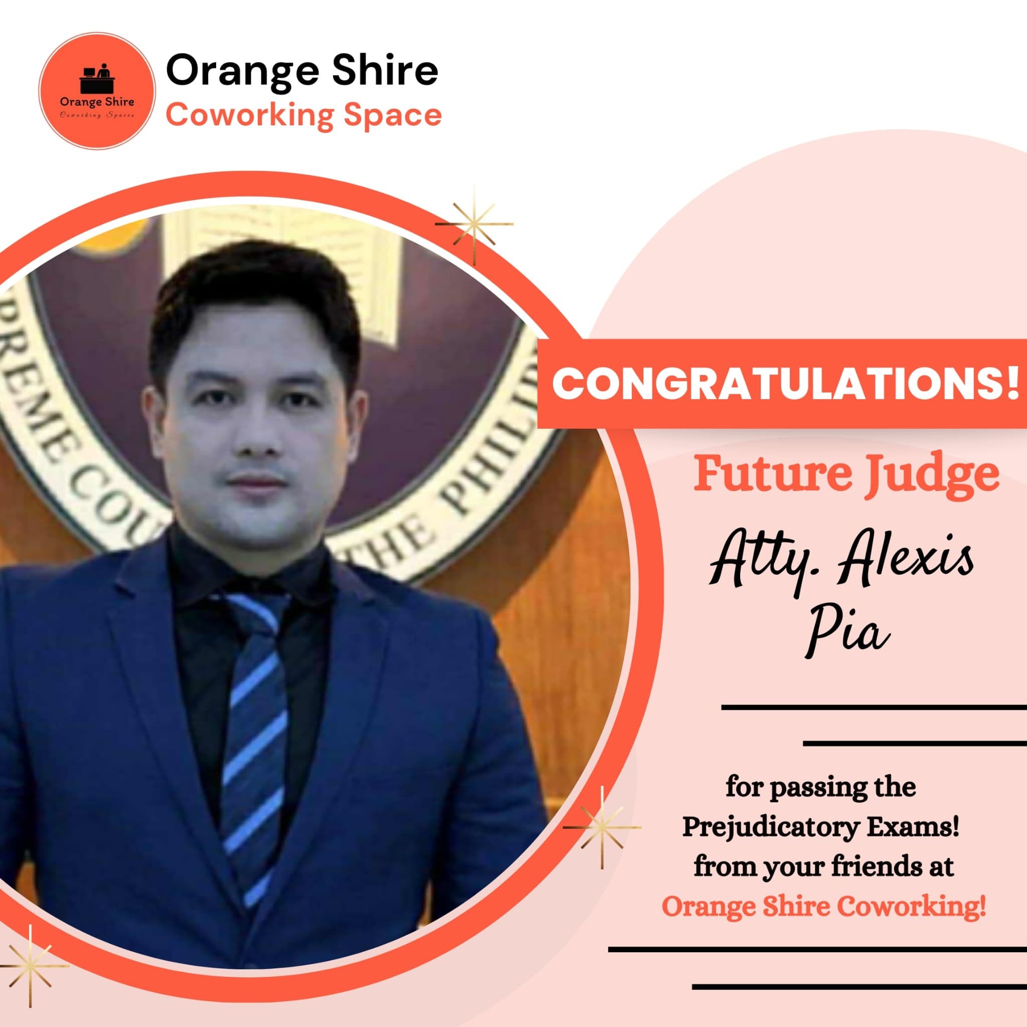 Congratulations to Atty. Alexis Pia for passing Prejudicatory Examinations